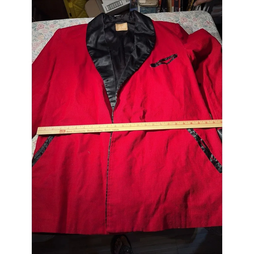 VTG 50-60s Baskin Chicago Mens Large , Red Corduroy Smoking Jacket Lounging Robe